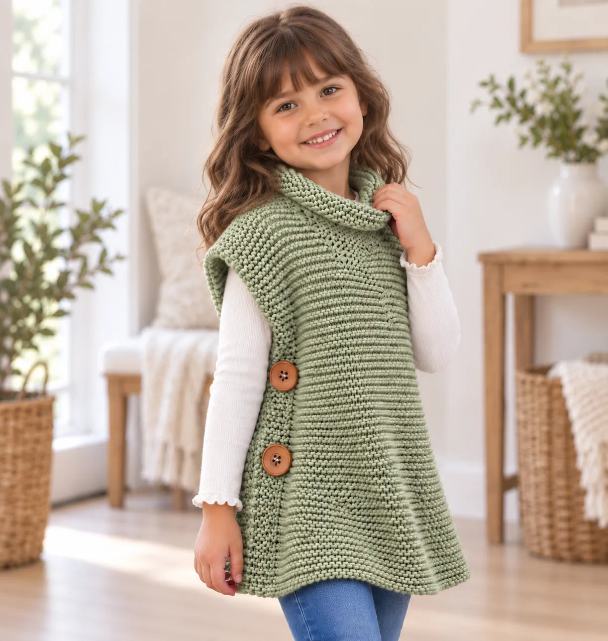 Childs Roll Neck Knit Tunic Knitting Pattern