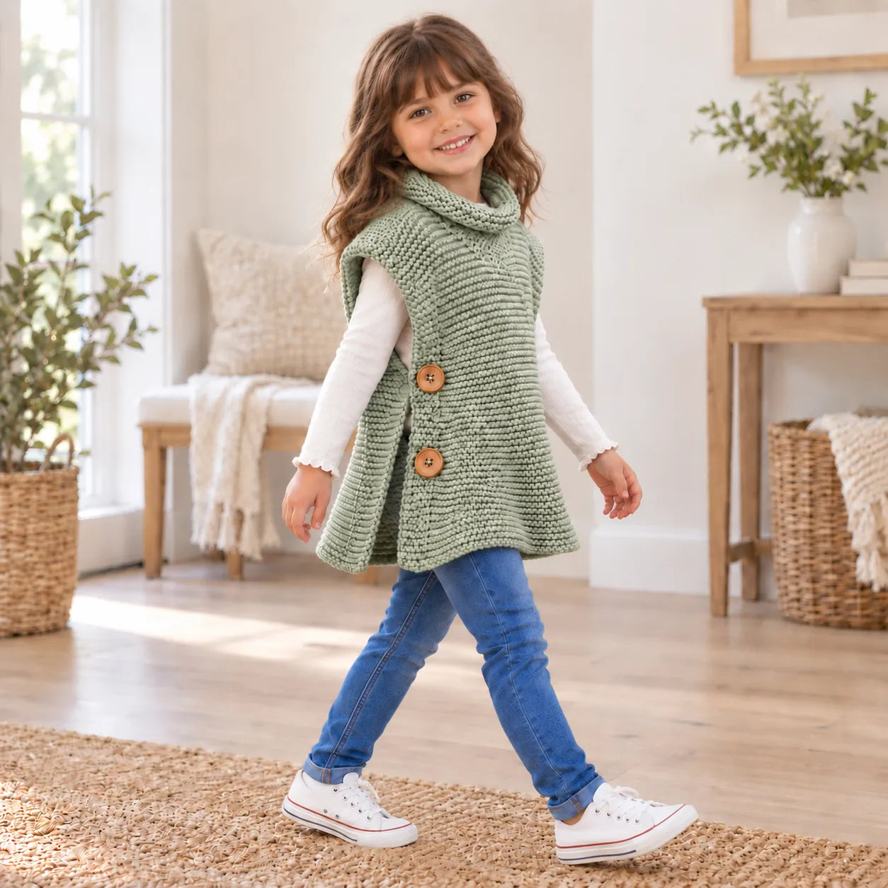 Childs Roll Neck Knit Tunic Knitting Pattern