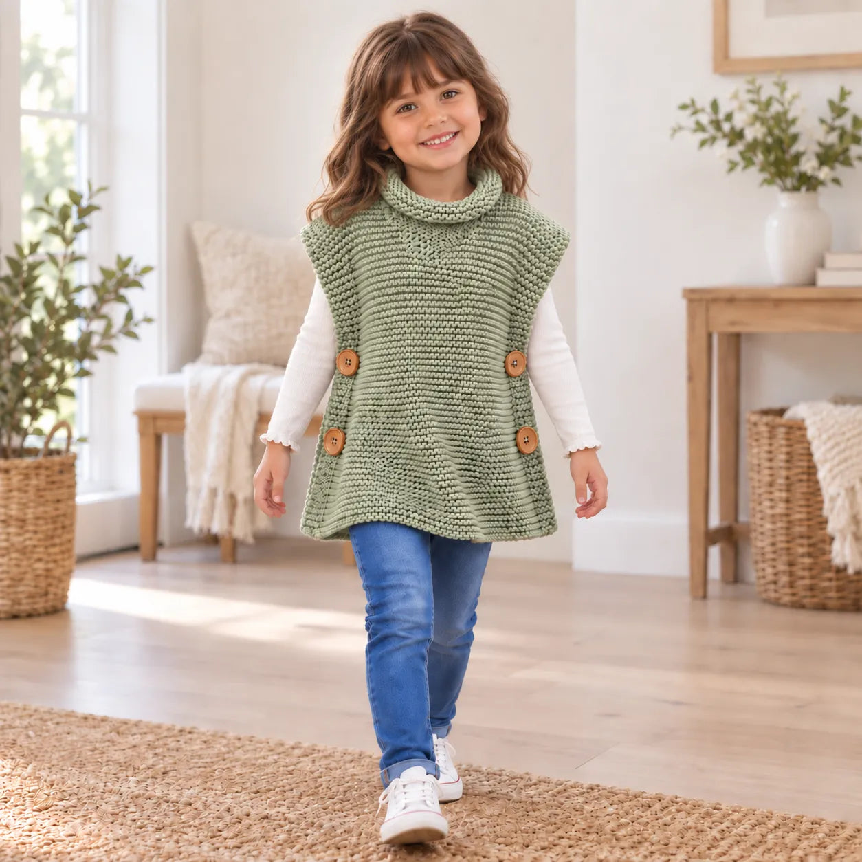 Childs Roll Neck Knit Tunic Knitting Pattern